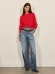 BHOEM Blue Denim Low Rise Wide Leg Contrast Wash Jeans - Image 1 of 5