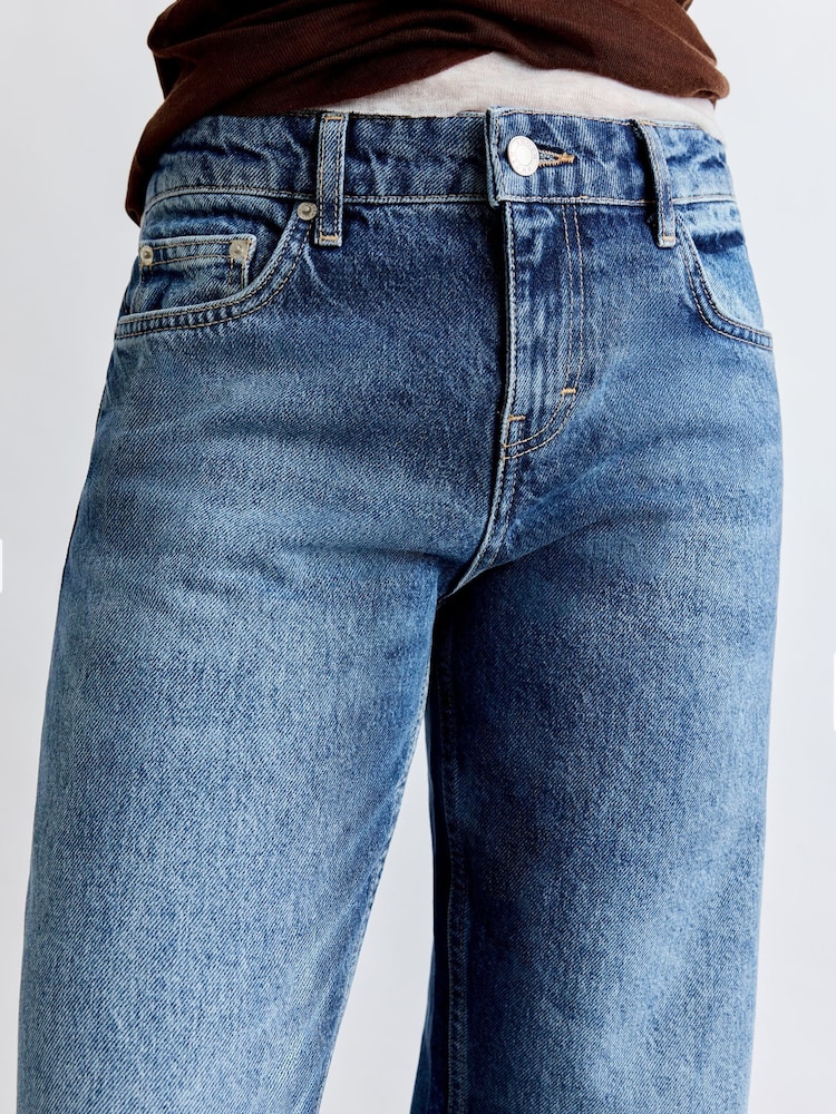 BHOEM Blue Denim Low Rise Wide Leg Contrast Wash Jeans - Image 10 of 10