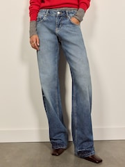 BHOEM Blue Denim Low Rise Wide Leg Contrast Wash Jeans - Image 2 of 5