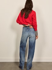 BHOEM Blue Denim Low Rise Wide Leg Contrast Wash Jeans - Image 4 of 5