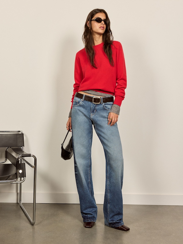 BHOEM Blue Denim Low Rise Wide Leg Contrast Wash Jeans - Image 5 of 5