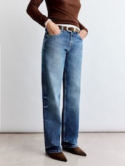 BHOEM Blue Denim Low Rise Wide Leg Contrast Wash Jeans - Image 6 of 10