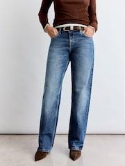 BHOEM Blue Denim Low Rise Wide Leg Contrast Wash Jeans - Image 8 of 10