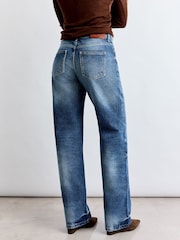 BHOEM Blue Denim Low Rise Wide Leg Contrast Wash Jeans - Image 9 of 10