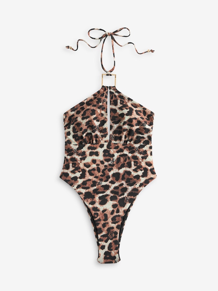 Victoria's Secret Brown Leopard Tummy Control Halterneck Suit - Image 1 of 1