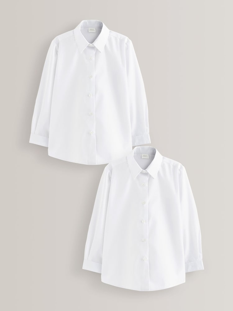 White Regular Fit 2 Pack Long Sleeve Formal School Shirts (3-18yrs) - Image 1 of 8
