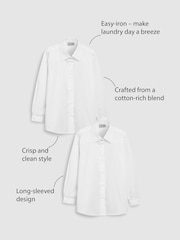 White Regular Fit 2 Pack Long Sleeve Formal School Shirts (3-18yrs) - Image 3 of 8