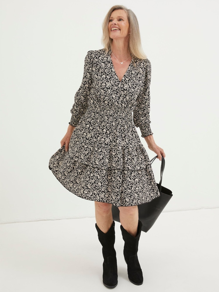 FatFace Black Amba Mono Vines Jersey Dress - Image 1 of 6