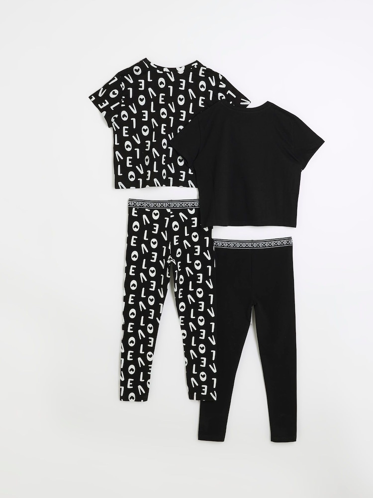 River Island Black Love Girls 100% Cotton T-Shirt and Leggings Sets 2 Pack - Image 2 of 4 River Island Black Love Girls 100% Cotton T-Shirt and Leggings Sets 2 Pack - Image 2 of 4