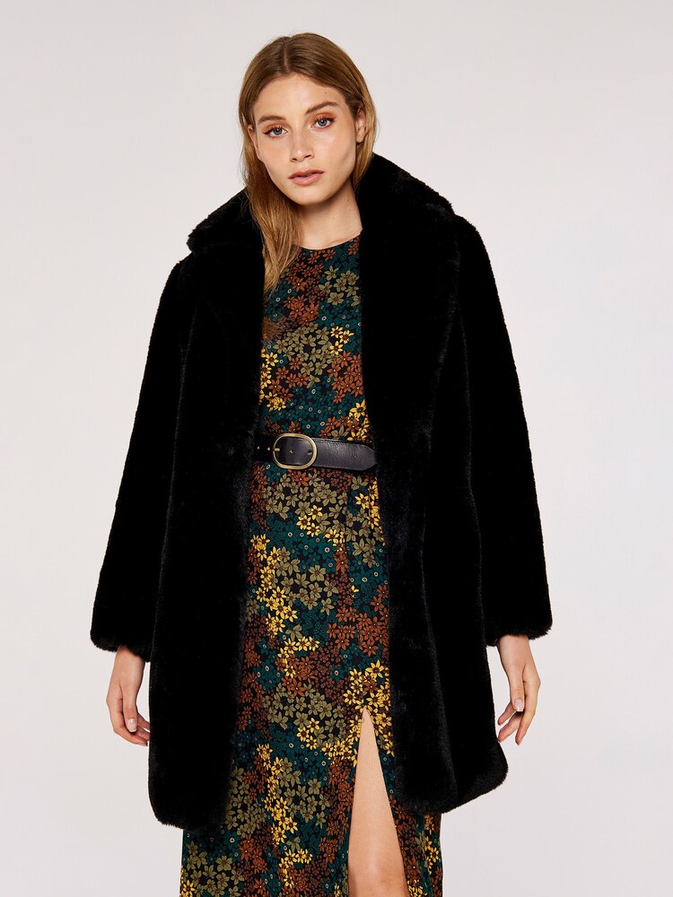 Apricot Black Oversized Super Soft Faux Fur Coat - Image 1 of 5