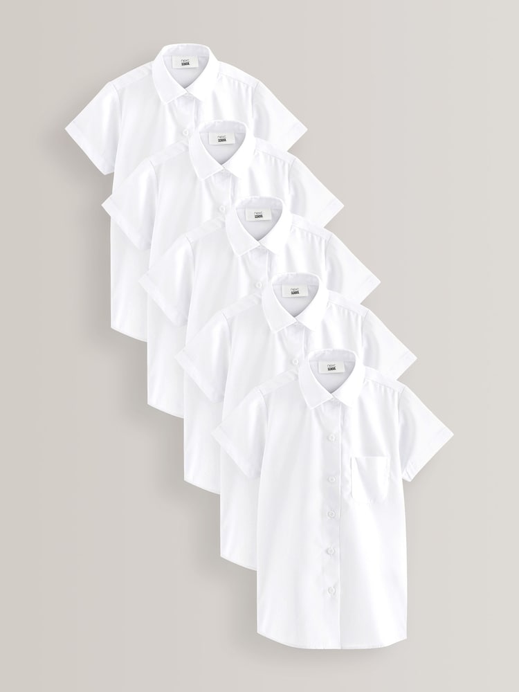 White - 5 Pack Short Sleeve School Shirts (3-18yrs) - Image 1 of 6 White - 5 Pack Short Sleeve School Shirts (3-18yrs) - Image 1 of 6