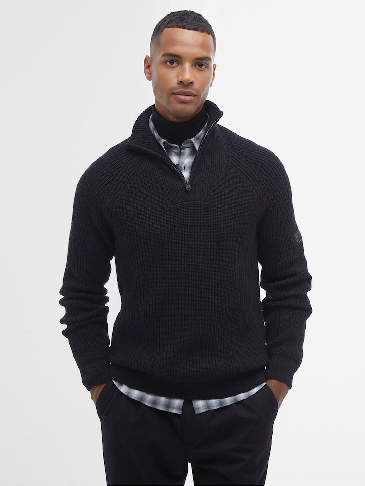 Barbour® International Chester Funnel Quarter Zip Textured Knitted Jumper - Image 1 of 7 Barbour® International Chester Funnel Quarter Zip Textured Knitted Jumper - Image 1 of 7