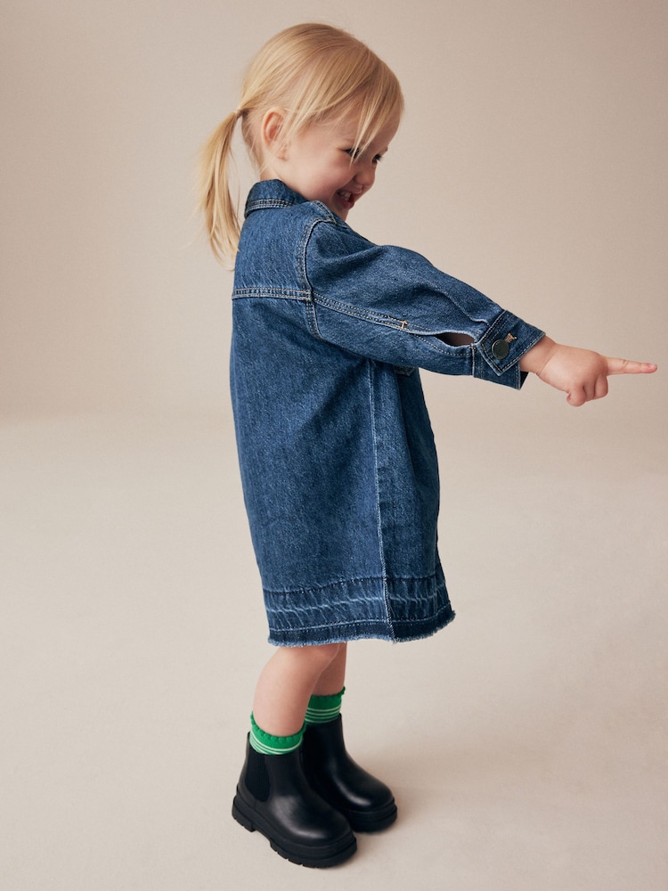 Blue Denim 100% Cotton Shirt Dress (3mths-8yrs) - Image 2 of 9 Blue Denim 100% Cotton Shirt Dress (3mths-8yrs) - Image 2 of 9