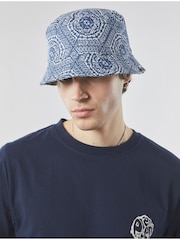 Pretty Green Blue Anaheim Geo Print 100% Cotton Bucket Hat - Image 1 of 4