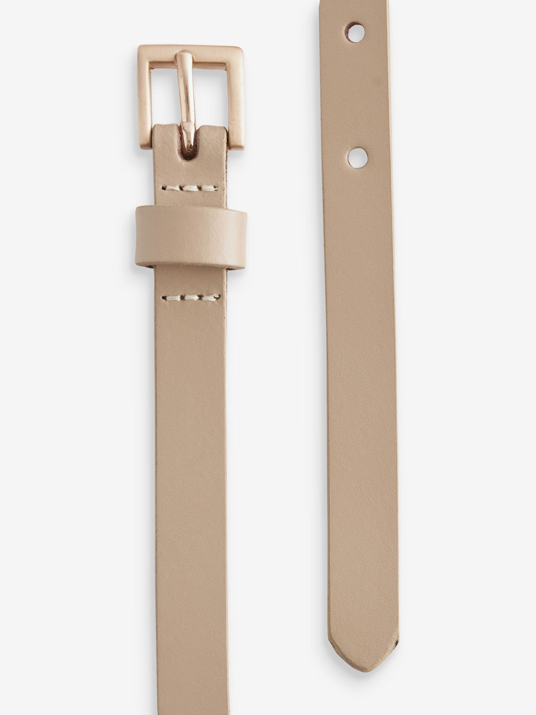 Bone Cream Skinny Leather Belt