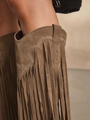 Mink Brown Forever Comfort® Suede Fringe Knee High Western Cowboy Boots - Image 5 of 10
