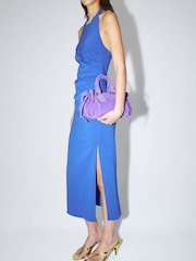 Mango Blue Halter Neck Ruched Midi Dress - Image 2 of 7