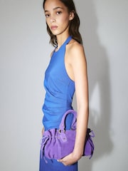 Mango Blue Halter Neck Ruched Midi Dress - Image 3 of 7