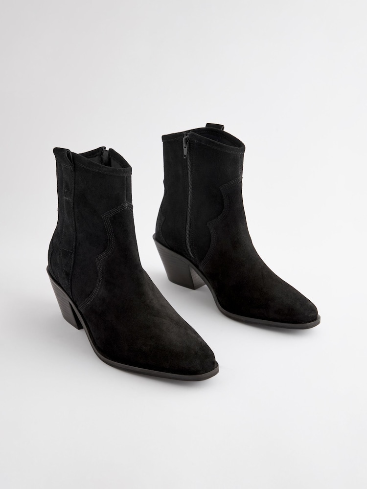Black Standard/Wide Fit Forever Comfort® Leather Ankle Cowboy Boots - Image 1 of 7