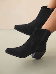 Black Standard/Wide Fit Forever Comfort® Leather Ankle Cowboy Boots - Image 3 of 7
