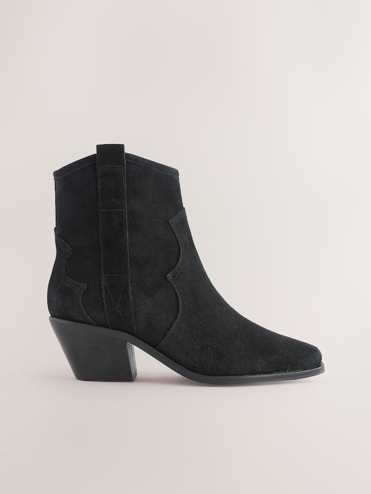 Black Standard/Wide Fit Forever Comfort® Leather Ankle Cowboy Boots - Image 5 of 8