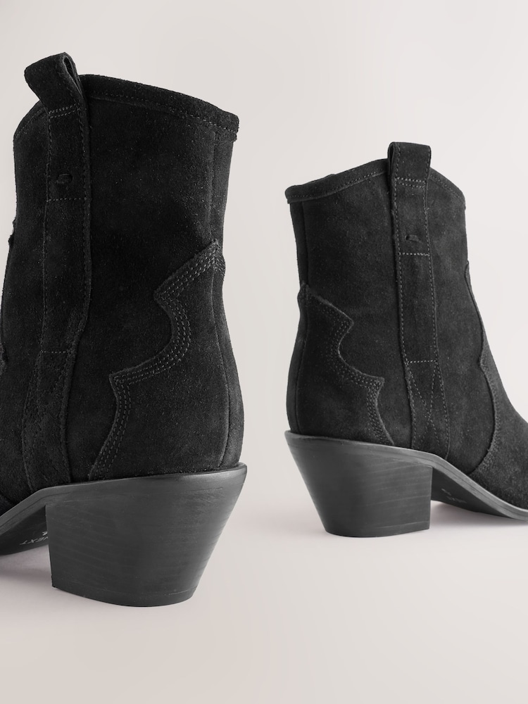 Black Standard/Wide Fit Forever Comfort® Leather Ankle Cowboy Boots - Image 6 of 8