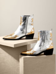 Metallic Premium Leather Ankle Western Cowboy Boots - Image 1 of 5