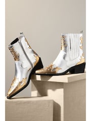 Metallic Premium Leather Ankle Western Cowboy Boots - Image 2 of 5
