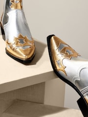 Metallic Premium Leather Ankle Western Cowboy Boots - Image 4 of 5