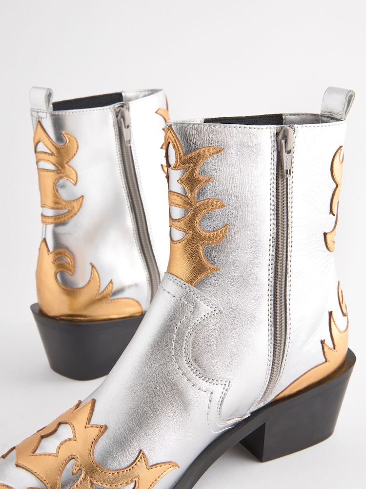 Metallic Premium Leather Ankle Western Cowboy Boots - Image 5 of 5