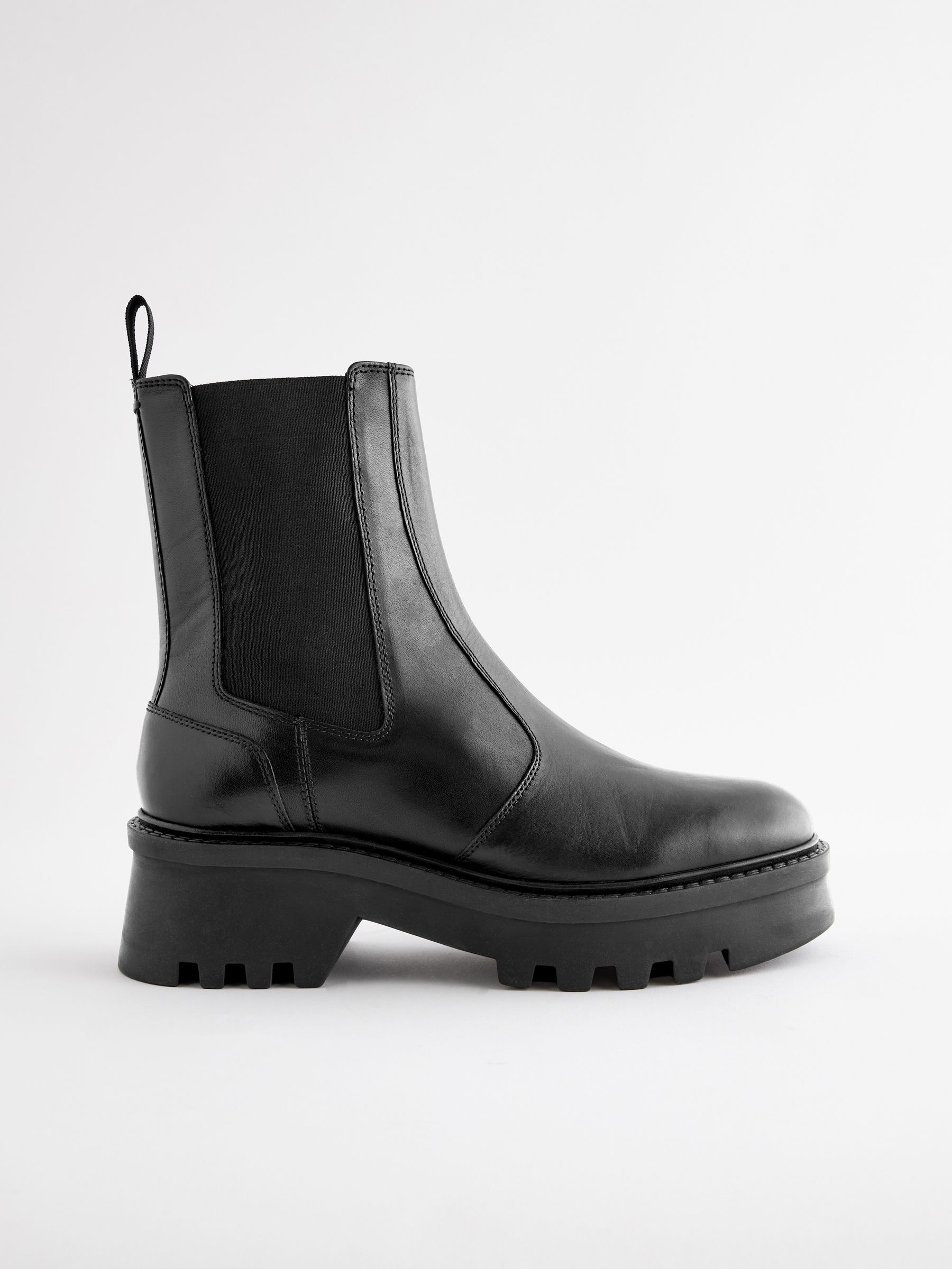 Black Forever Comfort Leather Chunky Chelsea Boots