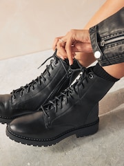 Black Standard/Wide Fit Forever Comfort® Leather Lace-Up Boots - Image 1 of 9