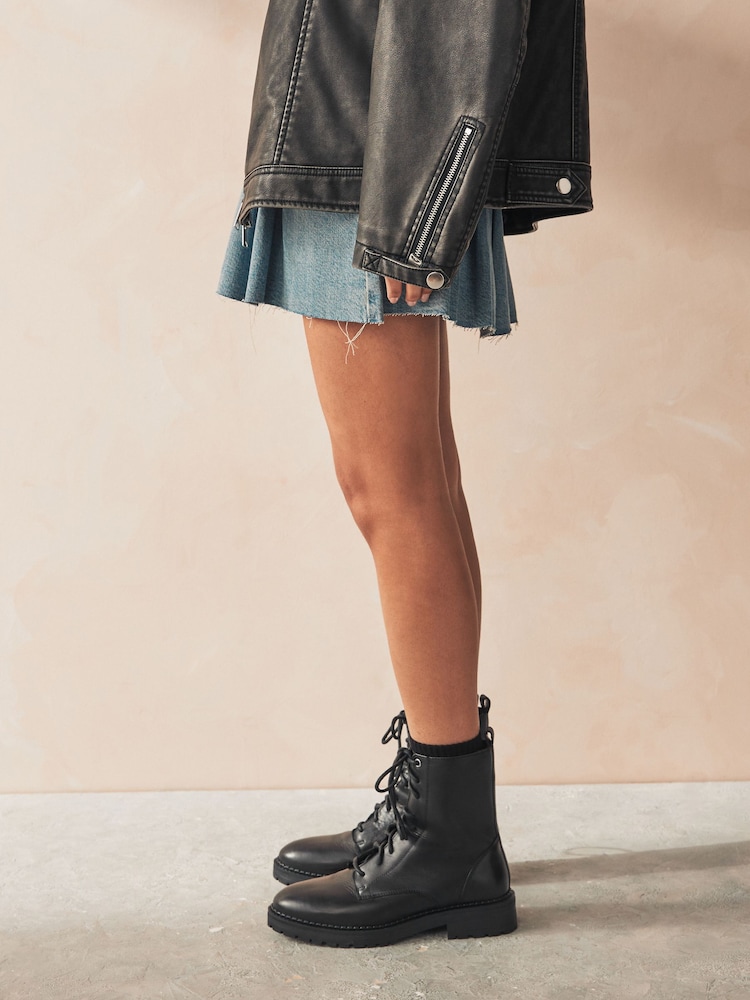 Black Standard/Wide Fit Forever Comfort® Leather Lace-Up Boots - Image 2 of 9