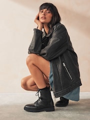 Black Standard/Wide Fit Forever Comfort® Leather Lace-Up Boots - Image 3 of 9