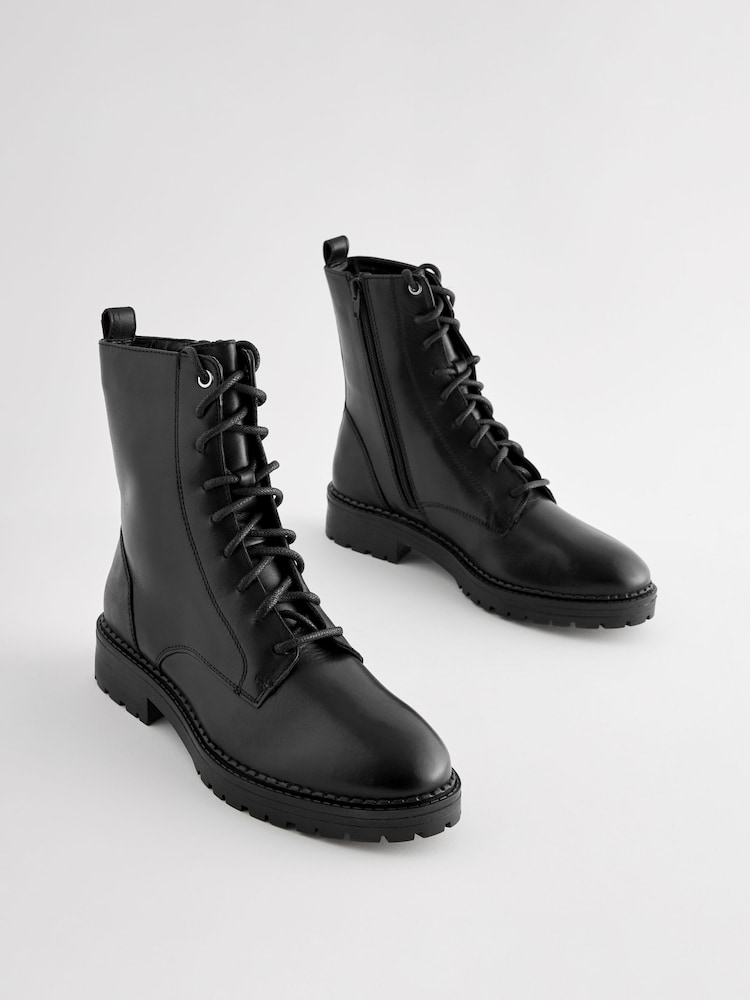Black Standard/Wide Fit Forever Comfort® Leather Lace-Up Boots - Image 5 of 9
