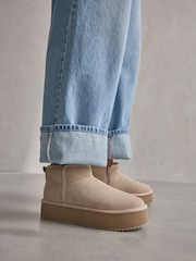 Neutral Shower Repellent Suede Faux Fur Lined Super Platform Boots - Image 1 of 11