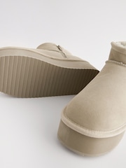 Neutral Shower Repellent Suede Faux Fur Lined Super Platform Boots - Image 10 of 11