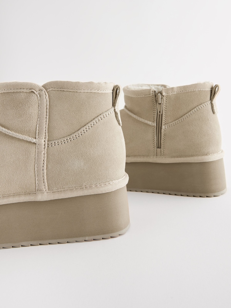 Neutral Shower Repellent Suede Faux Fur Lined Super Platform Boots - Image 11 of 11