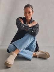 Neutral Shower Repellent Suede Faux Fur Lined Super Platform Boots - Image 2 of 11