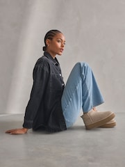 Neutral Shower Repellent Suede Faux Fur Lined Super Platform Boots - Image 3 of 11