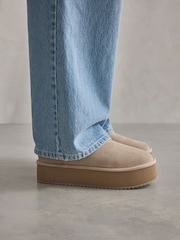 Neutral Shower Repellent Suede Faux Fur Lined Super Platform Boots - Image 4 of 11