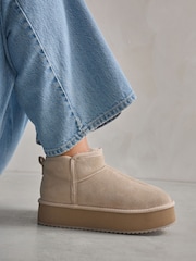 Neutral Shower Repellent Suede Faux Fur Lined Super Platform Boots - Image 5 of 11