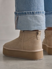 Neutral Shower Repellent Suede Faux Fur Lined Super Platform Boots - Image 6 of 11