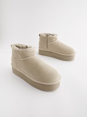Neutral Shower Repellent Suede Faux Fur Lined Super Platform Boots - Image 7 of 11