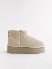 Neutral Shower Repellent Suede Faux Fur Lined Super Platform Boots - Image 8 of 11