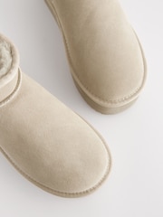 Neutral Shower Repellent Suede Faux Fur Lined Super Platform Boots - Image 9 of 11