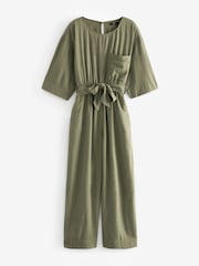 Khaki Green Jumpsuit With Linen - Image 4 of 5