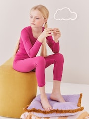 Fuchsia Pink Ribbed Stretch Top & Leggings Set (7-16yrs) - Image 2 of 7