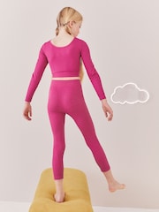 Fuchsia Pink Ribbed Stretch Top & Leggings Set (7-16yrs) - Image 3 of 7