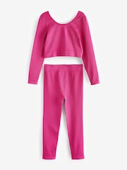 Fuchsia Pink Ribbed Stretch Top & Leggings Set (7-16yrs) - Image 5 of 7